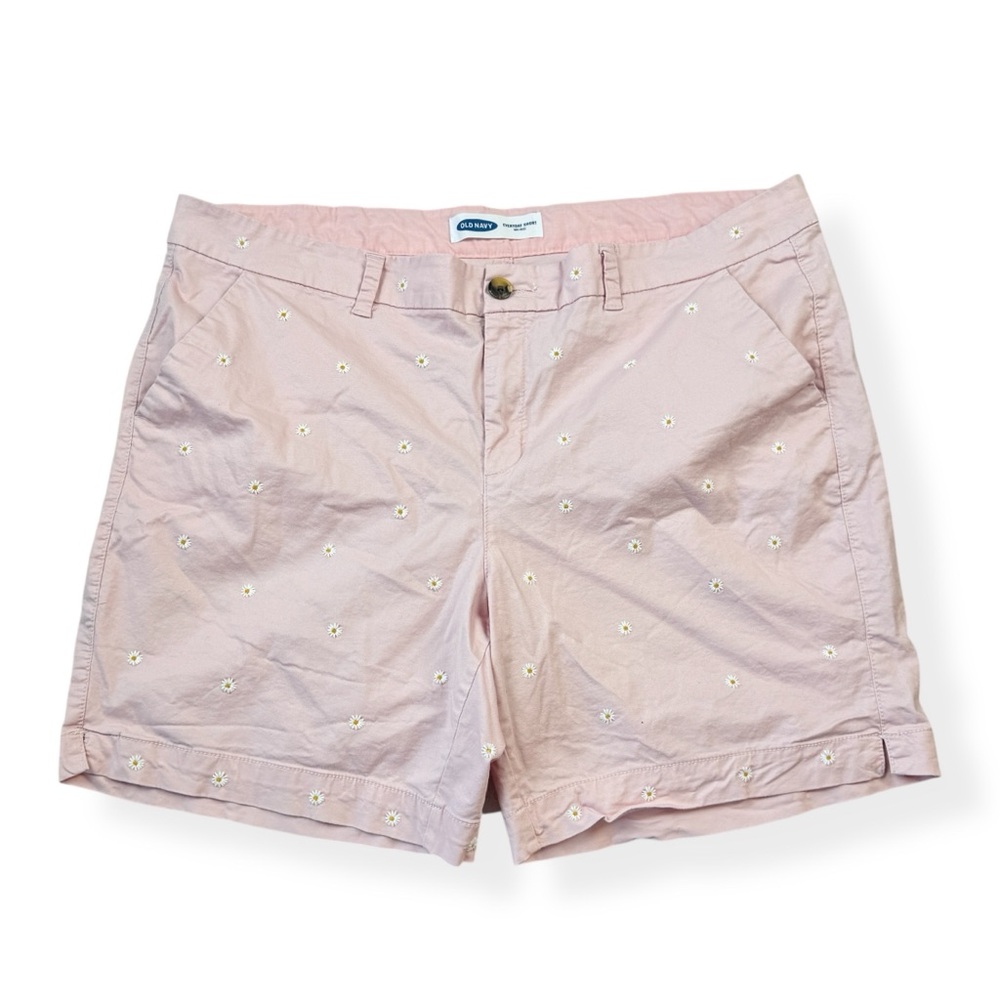 Old Navy EveryDay Shorts‎ Womens Plus Size 18 Pink All Over Embroidered Daisy
